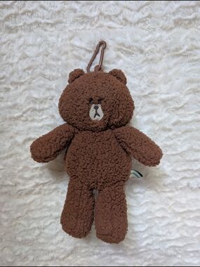 LINE FRIENDS Brown Plush Bear Keychain Mini Purse